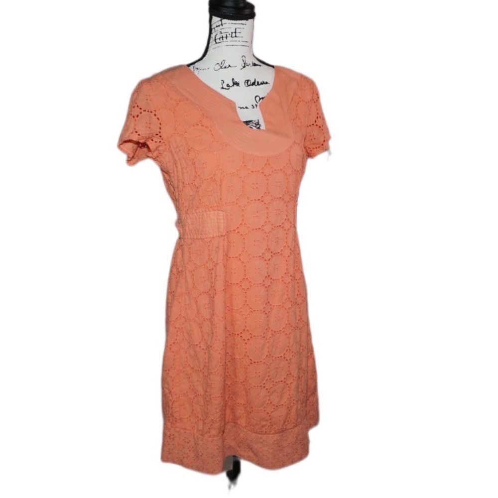 Anthropologie Emerald Live & Let Live Orange Short Sleeve Dress, Small